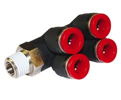 Pneufit C geçmeli bağlantı parçası, 2x branşman adaptörü, dirsek, R1/8, 6mm