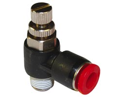 Pneufit C flow regulator (in), banjo, elbow, R1/8, 8mm