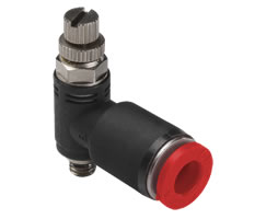 Pneufit C quick exhaust valve with flow control, elbow, M5, 6mm