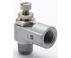 Pneufit 10 flow regulator (out), elbow, R1/4, Rc1/4