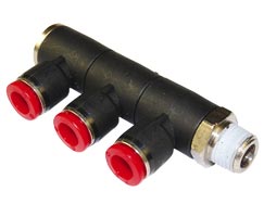 Pneufit C geçmeli bağlantı parçası, 3x döner adaptör, dirsek, R1/8, 8mm