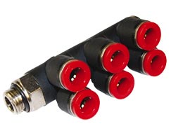 Pneufit C geçmeli bağlantı parçası, 3x branşman adaptörü, dirsek, G1/4, 4mm