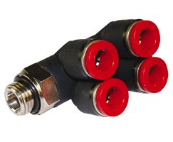 Pneufit C geçmeli bağlantı parçası, 2x branşman adaptörü, dirsek, G3/8, 4mm