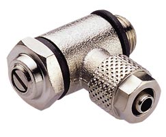 24 series flow regulator (out), banjo, elbow, G1/4, 10mm/8mm