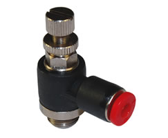 Pneufit C flow regulator (out), banjo, elbow, M5, 3mm