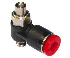 Pneufit C flow regulator (out), shrouded banjo, elbow, G1/4, 12mm