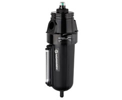 Olympian Plus birleştirici filtre, boyunduruksuz, 0,01 µm, otomatik tahliye, sıvı seviye göstergeli