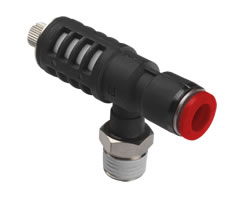 Pneufit C quick exhaust valve with flow control, elbow, G1/8, 6mm